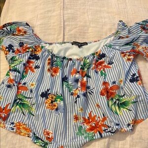 Derek Heart Blue and White Smocked Crop Top